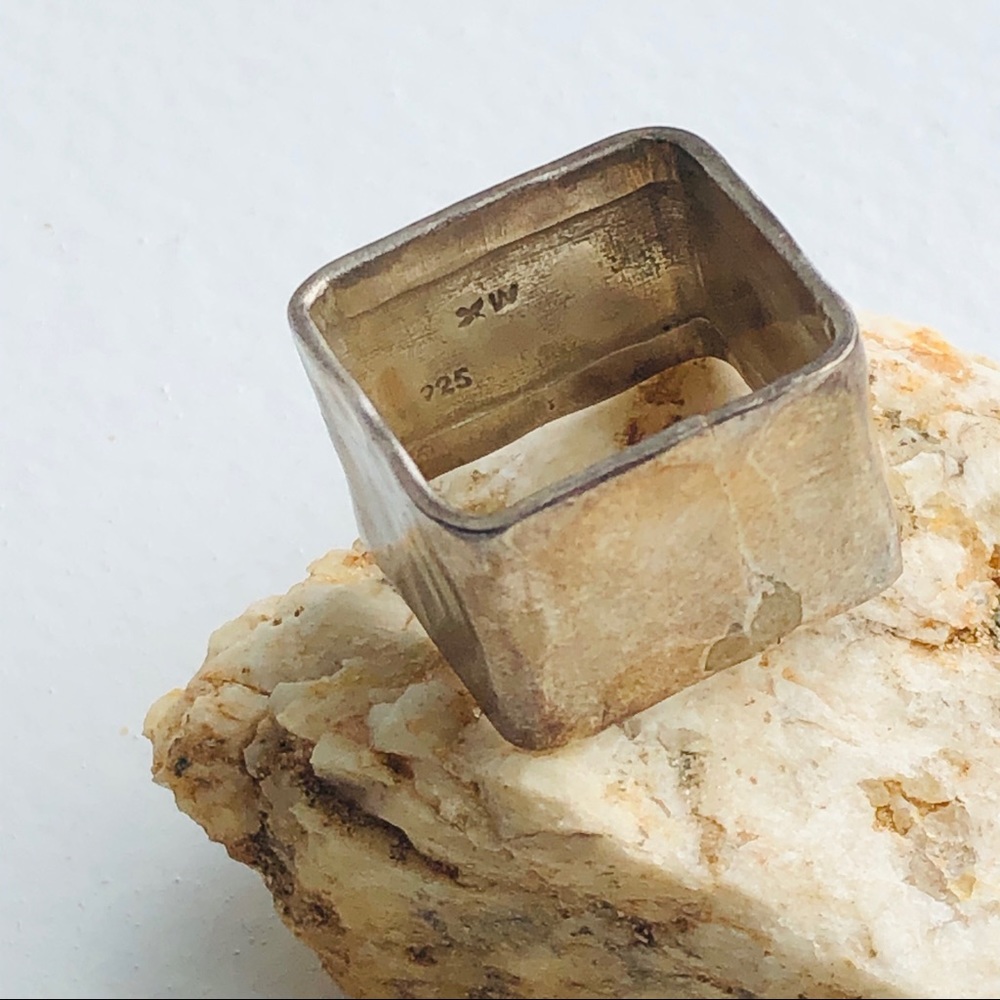 Unique Squared Hammered Sterling Silver Ring - image 1